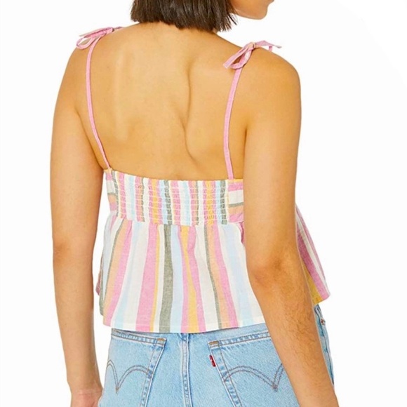 ROXY Pink‎ Orange White Sherbet Striped Spaghetti Strap Tank Top Size M - Picture 2 of 3